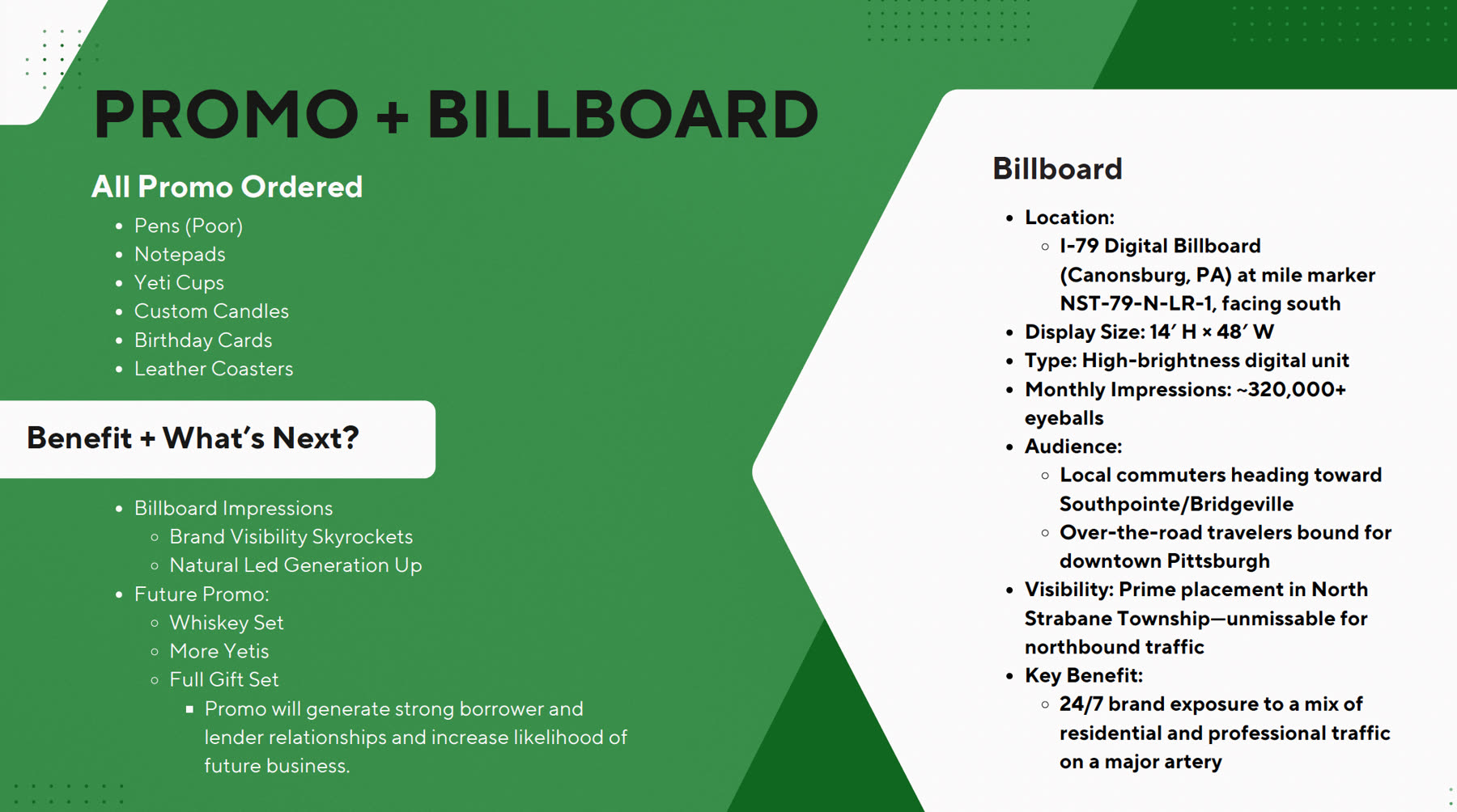 Core Capital Lending promo materials and billboard media plan